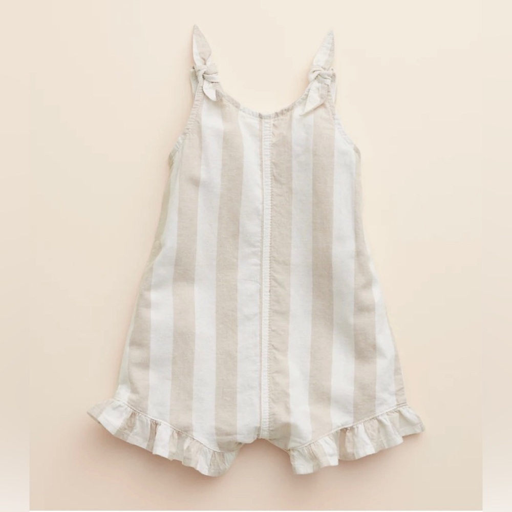 Striped romper toddler 4T white cream tan - vintage style NAUTICAL BEACH